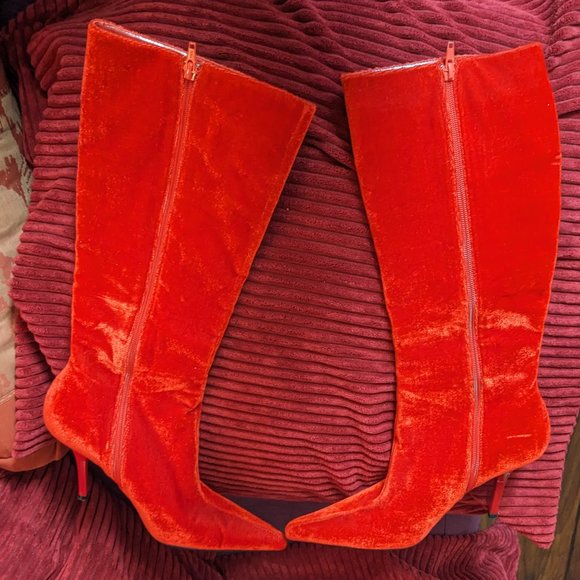 Frederick's of Hollywood Vintage Red Velvet Boots Y2K - Picture 6 of 16